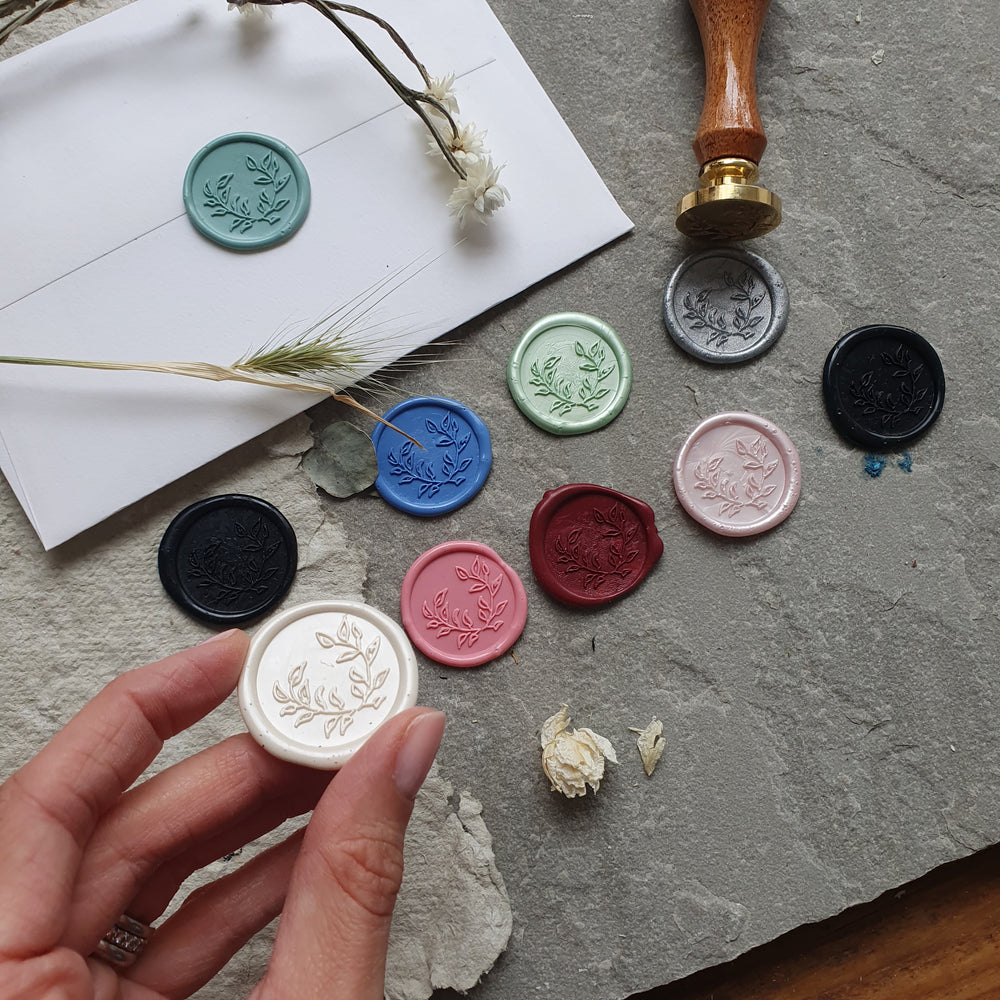 Foliage  Wreath Self - Adhesive Wax Seals - Various Colours - THE LITTLE BLUE BRUSH  