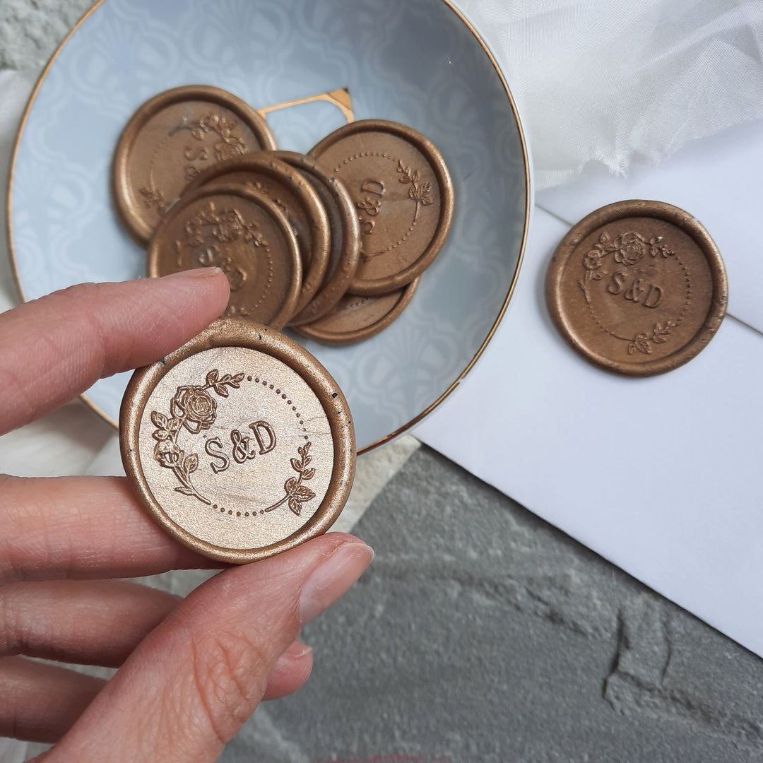 30mm Rose Garden Monogram Wax Seals - THE LITTLE BLUE BRUSH LONDON
