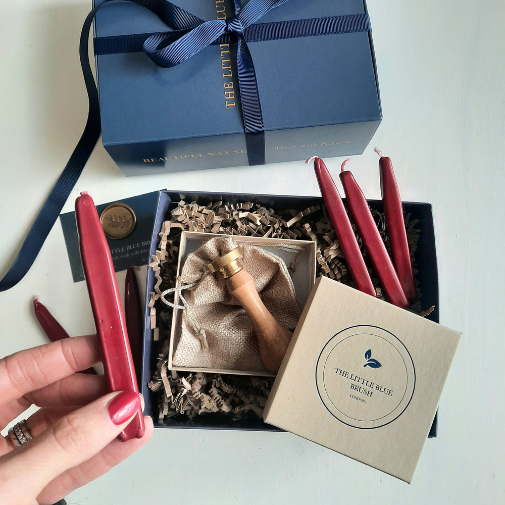 Custom 25mm Wax Stamp Gift Box with traditional  red wick wax - THE LITTLE BLUE BRUSH  