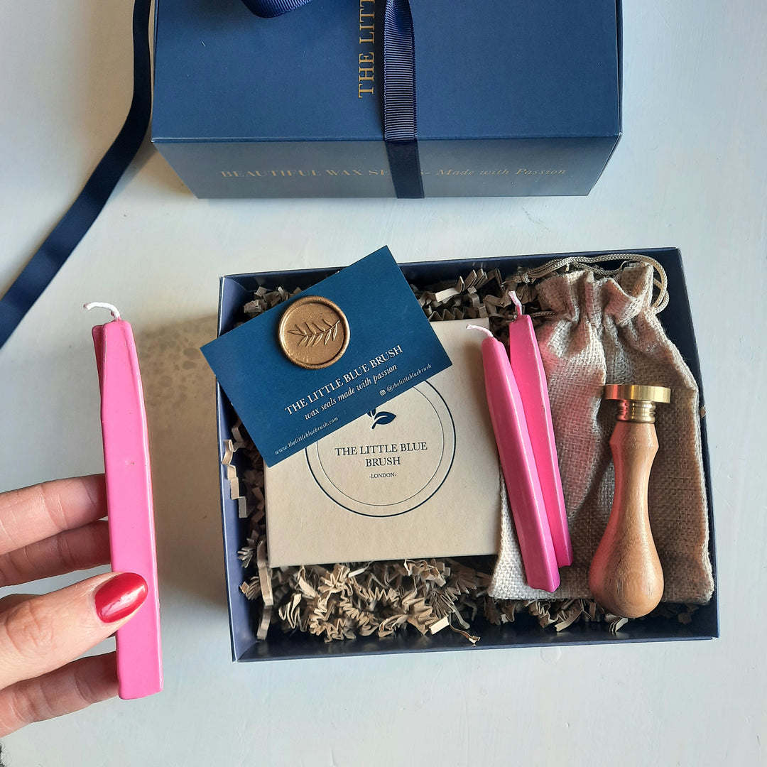 Custom 25mm Wax Stamp Gift Box with bright pink wick wax