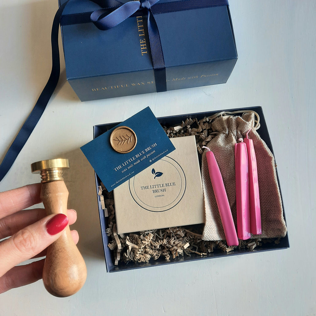 Custom 25mm Wax Stamp Gift Box with bright pink wick wax