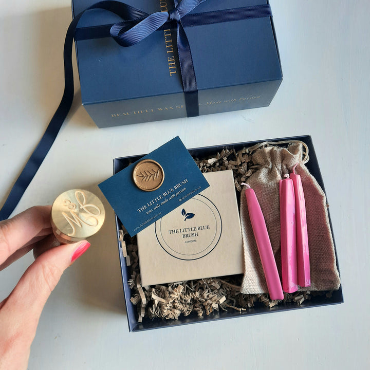 Custom 25mm Wax Stamp Gift Box with bright pink wick wax