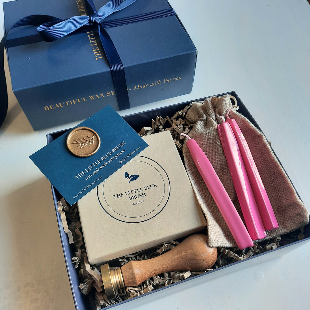 Custom 25mm Wax Stamp Gift Box with bright pink wick wax