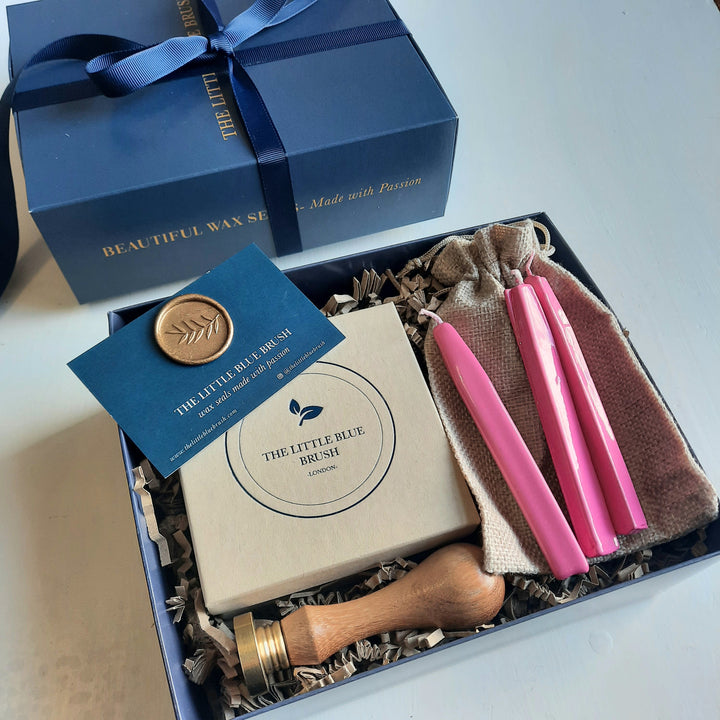 Custom 25mm Wax Stamp Gift Box with bright pink wick wax