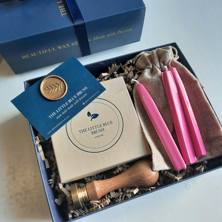 Custom 25mm Wax Stamp Gift Box with bright pink wick wax