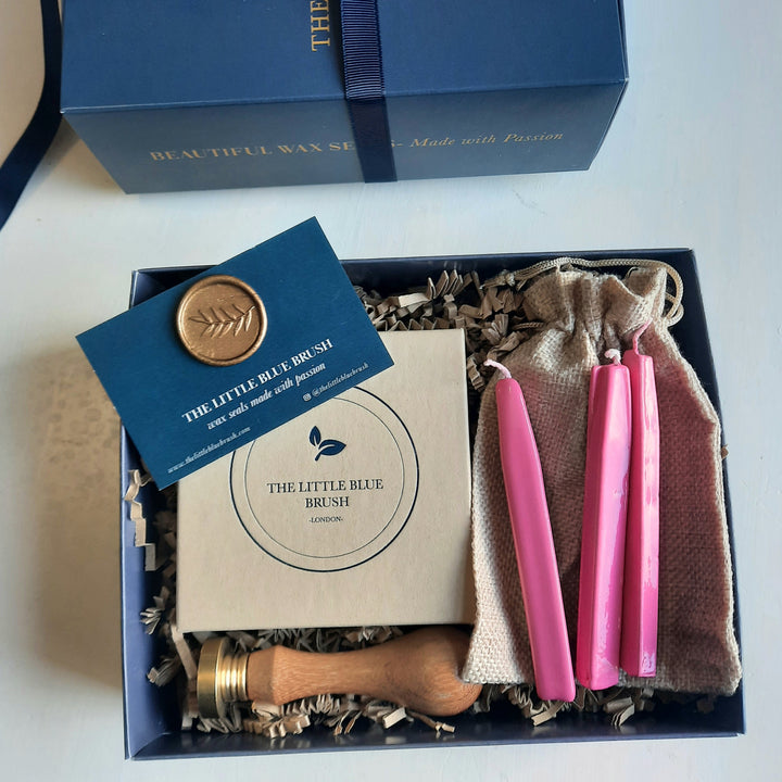 Custom 25mm Wax Stamp Gift Box with bright pink wick wax