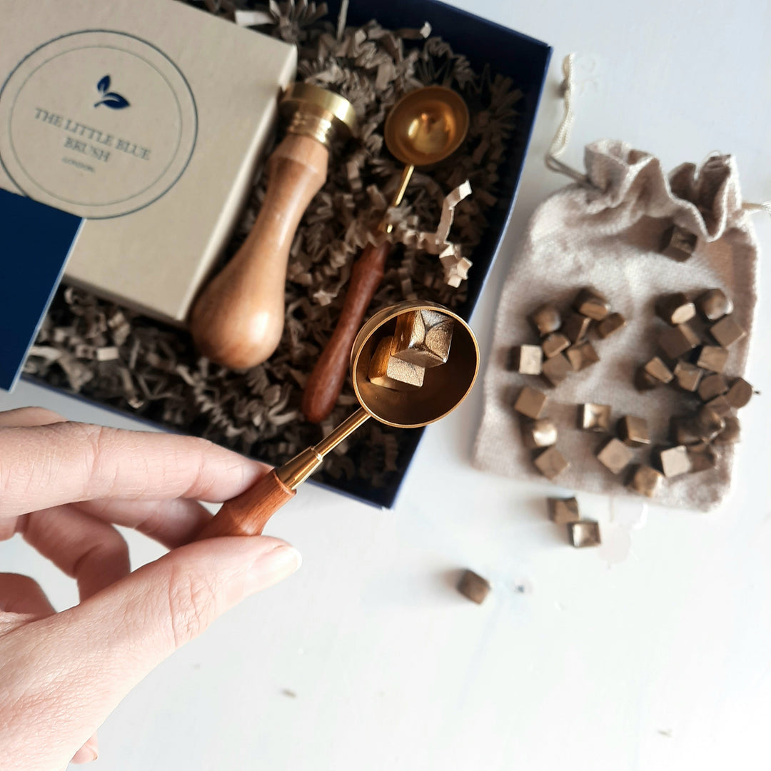 Custom 25mm Wax Stamp Gift Box with sealing wax beads - THE LITTLE BLUE BRUSH LONDON