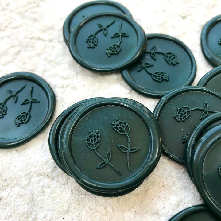 'Two Buds'  Self-Adhesive Wax Seals in Parsons Green - THE LITTLE BLUE BRUSH  