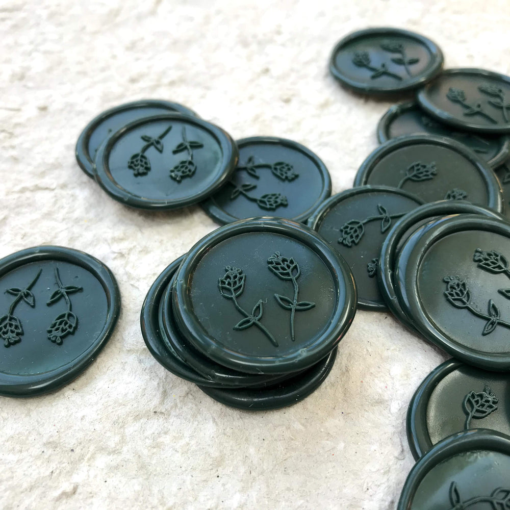 'Two Buds'  Self-Adhesive Wax Seals in Parsons Green - THE LITTLE BLUE BRUSH  