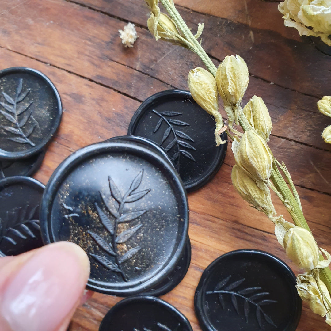 Black and Gold 'foliage'  Self-Adhesive Wax Seals - THE LITTLE BLUE BRUSH  